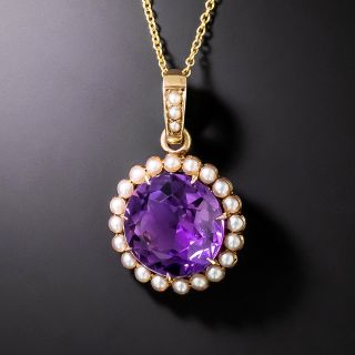 Victorian Amethyst And Seed Pearl Pendant - 2