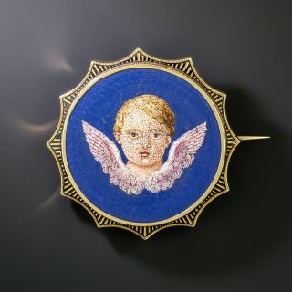 Victorian Angel Micromosaic Pin - 1