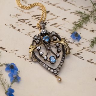 Victorian Aquamarine and Diamond Pendant