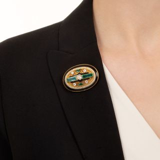 Victorian/Art Deco Emerald, Diamond and Enamel Pendant/Brooch
