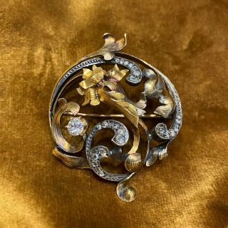 Victorian/Art Nouveau Diamond Floral Swirl Brooch