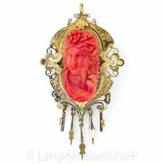 Victorian Bacchus Coral Earrings and Pendant/Brooch