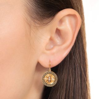 Victorian Black Enamel And Seed Pearl Drop Earrings 