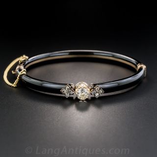 Victorian Black Enamel Bracelet, Brooch and Ring Suite