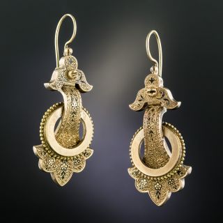 Victorian Black Enamel Drop Earrings - 2