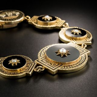 Victorian Black Enamel, Onyx and Pearl Bracelet - 3