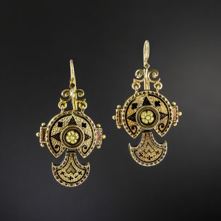 Victorian Black Enamel Tracery Earrings  - 2