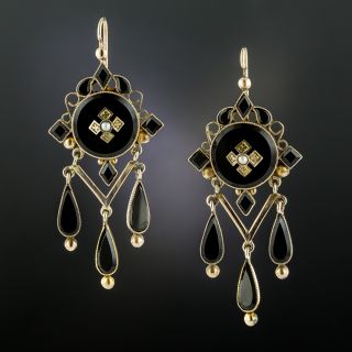 Victorian Black Glass and Seed Pearl Earrings,  - 2