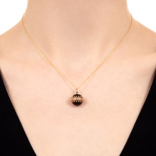 Victorian Black Onyx Ball And Seed Pearl Pendant