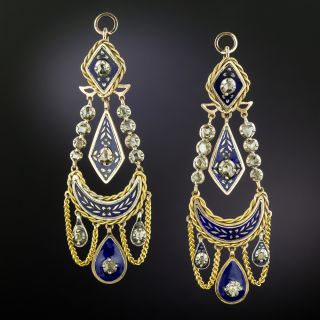 Victorian Blue Enamel and Diamond Dangle Earrings - 2
