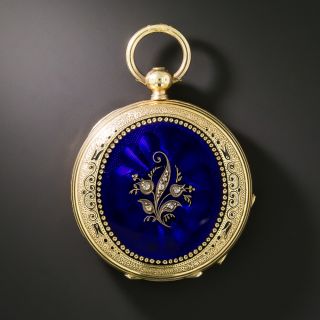 Victorian Blue Enamel and Diamond Pendant Watch - 2