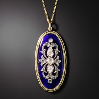Victorian Blue Enamel and Diamond Pendant - 2