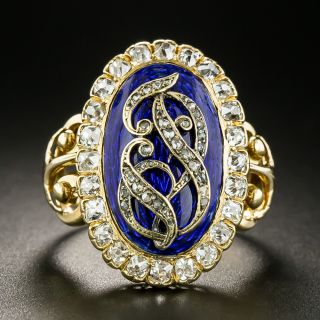 Victorian Blue Enamel and Diamond Ring - 2