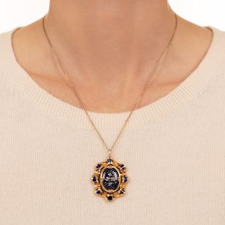 Victorian Blue Enamel Ruffled Diamond Posies Necklace