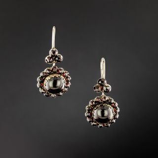 Victorian Bohemian Garnet Cabochon Halo Earrings  - 2