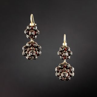 Victorian Bohemian Garnet Double Cluster Dangle Earrings - 2