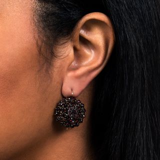 Victorian Bohemian Garnet Round Cluster Earrings