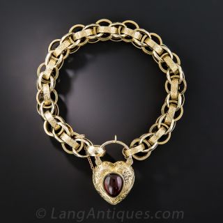 Victorian Bracelet with Garnet Heart Locket Clasp