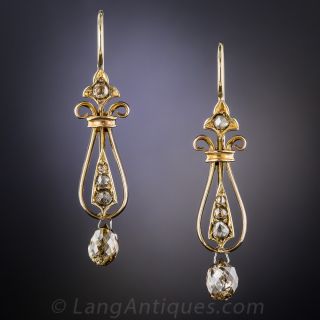 Victorian Briolette Diamond Drop Earrings - 1