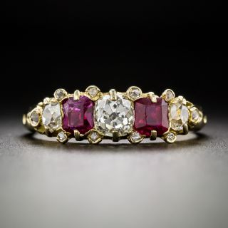 Victorian Burmese Ruby and Diamond Five-Stone Ring - 3