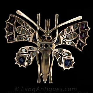 Victorian Butterfly Pin with Diamonds, Sapphires, Rubies, and Pearls