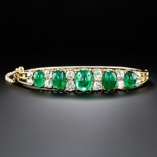 Victorian Cabochon Emerald And Diamond Bangle Bracelet - 2