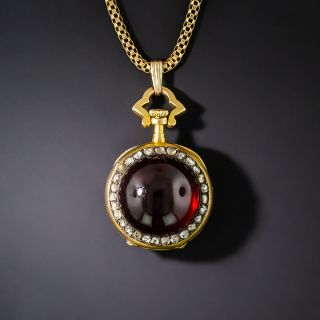 Victorian Cabochon Garnet and Diamond Pendant Watch  - 3