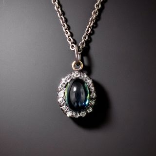 Victorian Cabochon Sapphire and Diamond Pendant - 2