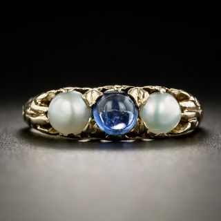 Victorian Cabochon Sapphire and Pearl Ring by Lounsbury & Son - 2
