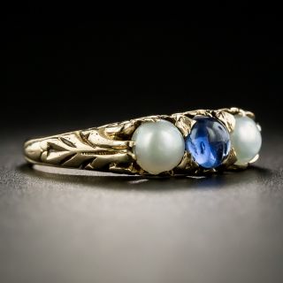 Victorian Cabochon Sapphire and Pearl Ring by Lounsbury & Son