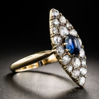 Victorian Cabochon Sapphire and Rose-Cut Diamond Dinner Ring