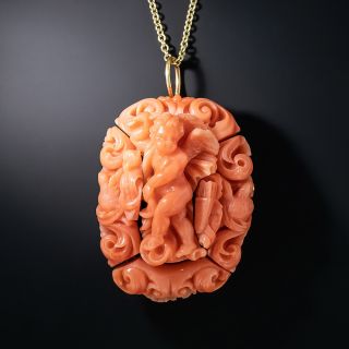 Victorian Carved Coral Cherub Pendant/Brooch - 2