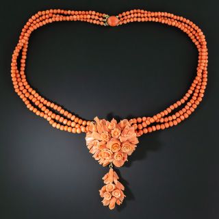 Victorian Carved Coral Flower Necklace - 2