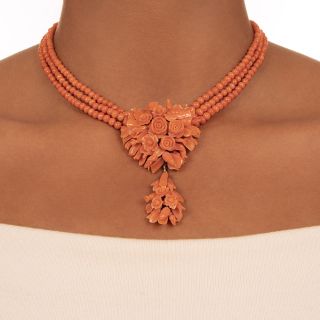 Victorian Carved Coral Flower Necklace