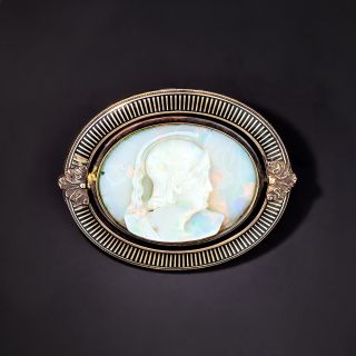 Victorian Carved Opal Cameo Brooch - 1
