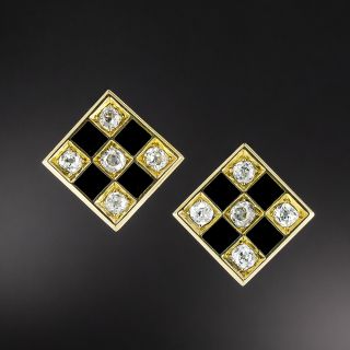Victorian Checkerboard Diamond and Black Enamel Earrings - 4