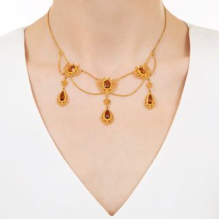 Victorian Citrine and Natural Pearl Garland Necklace
