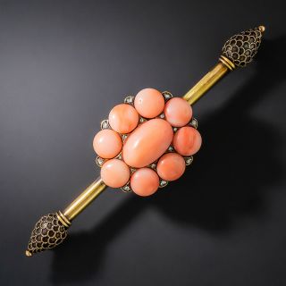  Victorian Coral and Diamond Brooch  - 2