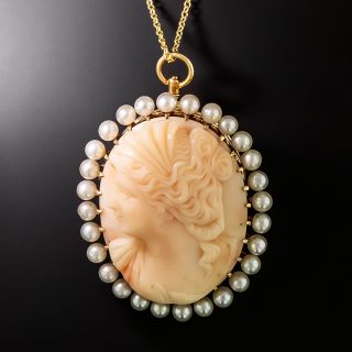 Victorian Coral and Seed Pearl Cameo Pendant/Brooch - 2