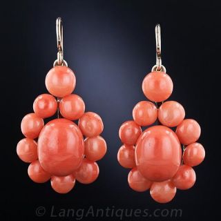 Victorian Coral Button Drop Earrings - 2