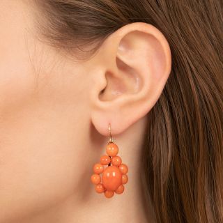 Victorian Coral Button Drop Earrings