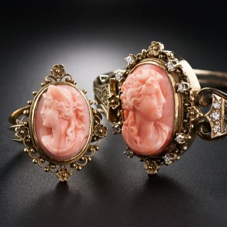 Victorian Coral Cameo Bracelet and Ring - 14