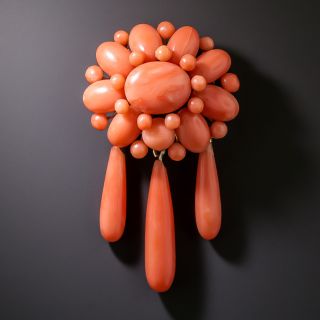 Victorian Coral Cluster And Dangles Brooch - 4