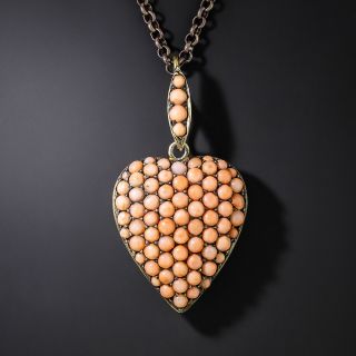 Victorian Coral Heart Locket Necklace - 1