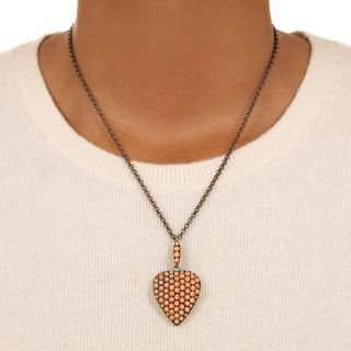 Victorian Coral Heart Locket Necklace