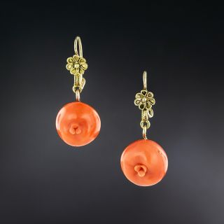 Victorian Coral Melon Drop Earrings - 2