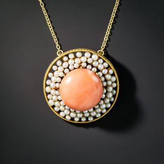 Victorian Coral Seed with Pearl Halo Pendant - 3