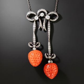 Victorian Coral Strawberry Double Lavaliere Necklace - 2