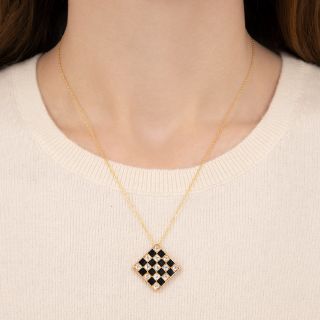 Victorian Diamond and Black Enamel Checkerboard Pendant