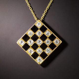 Victorian Diamond and Black Enamel Checkerboard Pendant - 2